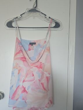1.STATE Pastel Pink Blue Watercolor Cowl Neck Camisole